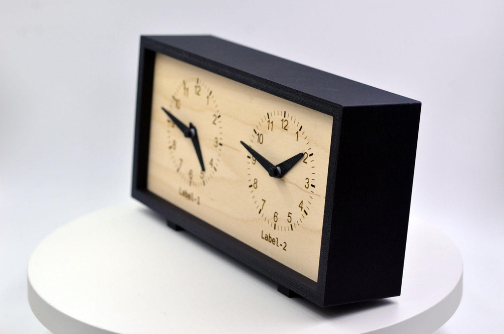 Personalized Two Time Zone Clock Custom Made World 2 Timezone Desktop Table, Minimalist Modern Desk Clock, Handmade, Rectangular Shape