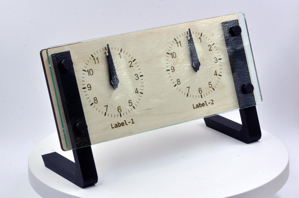 Personalized Dual Time Zone Clock Custom World Time Table Clock, Minimalist Modern Desk Clock, Handmade Wooden Clock With Plexi-glass Front