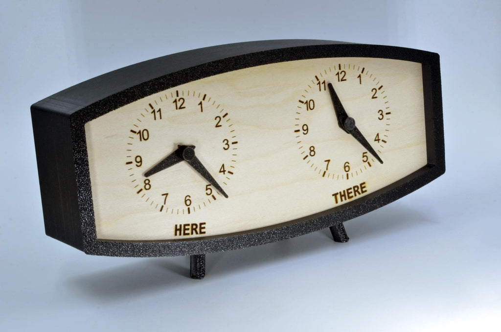 Personalized Two Time Zone Clock Custom Made World 2 Timezone Desktop Table, Mid Century Modern Desk Clock, Handmade Retro Clock, MCM Design
