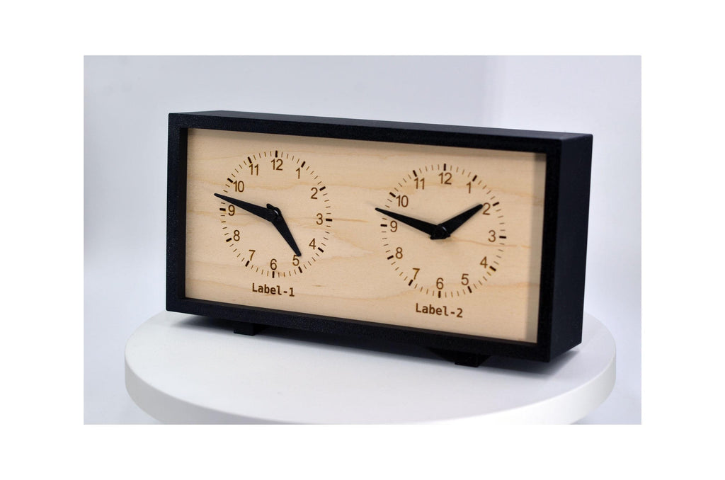 Personalized Two Time Zone Clock Custom Made World 2 Timezone Desktop Table, Minimalist Modern Desk Clock, Handmade, Rectangular Shape