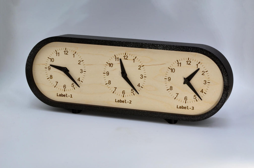 Personalized Triple Time Zone Clock Custom Made World 3 Timezone Desktop Table Minimalist Modern Desk Clock Handmade Clock Minimalist Design