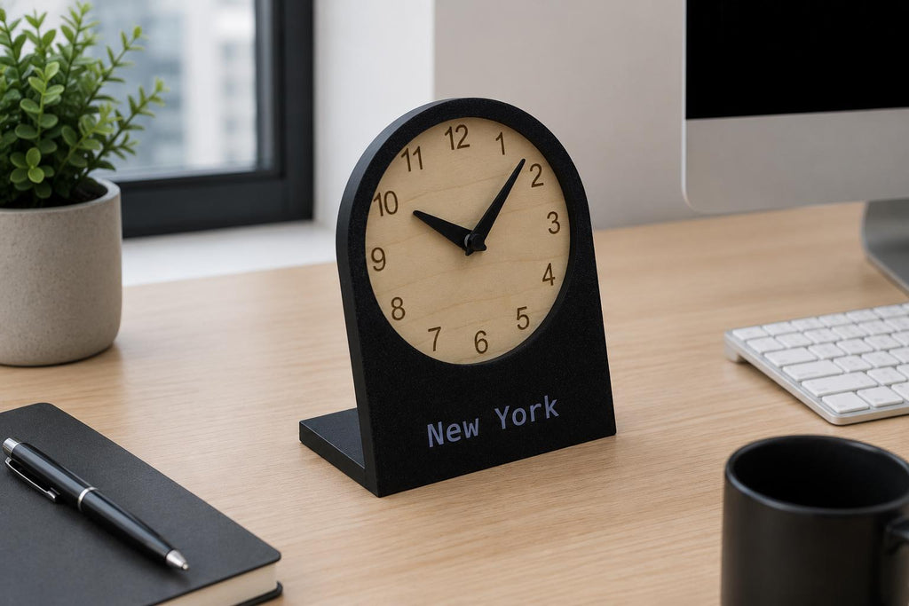 Personalized Desk Clock, Custom Text Clock, Modern Wooden Desk Clock, Silent Table Clock, Custom Name Clock, Office Desk Decor, Unique Gift