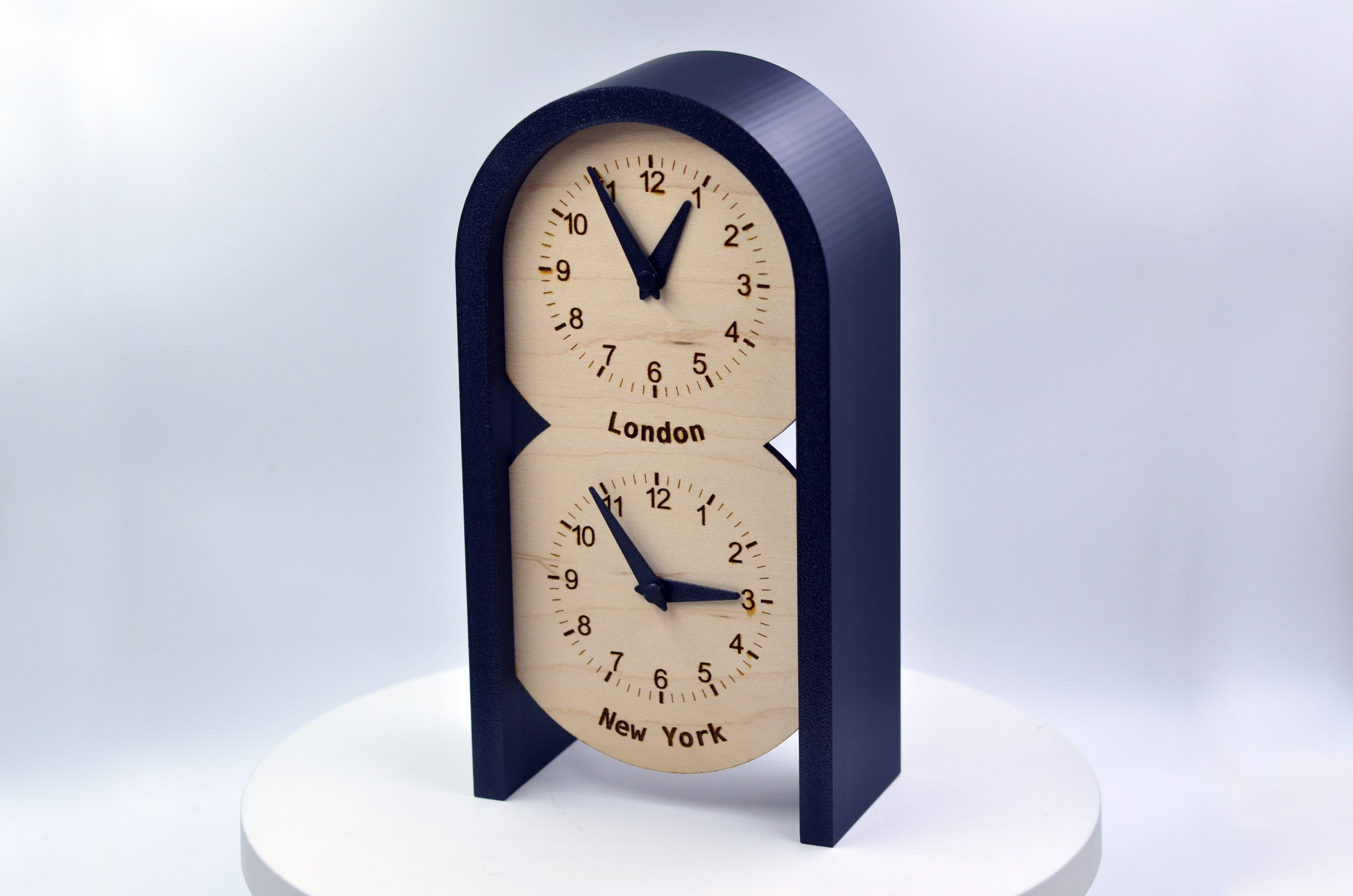 Personalized Two Time Zone Clock Custom Made World 2 Timezone Desktop Table World Clock Rounded arch-shaped silent Clock