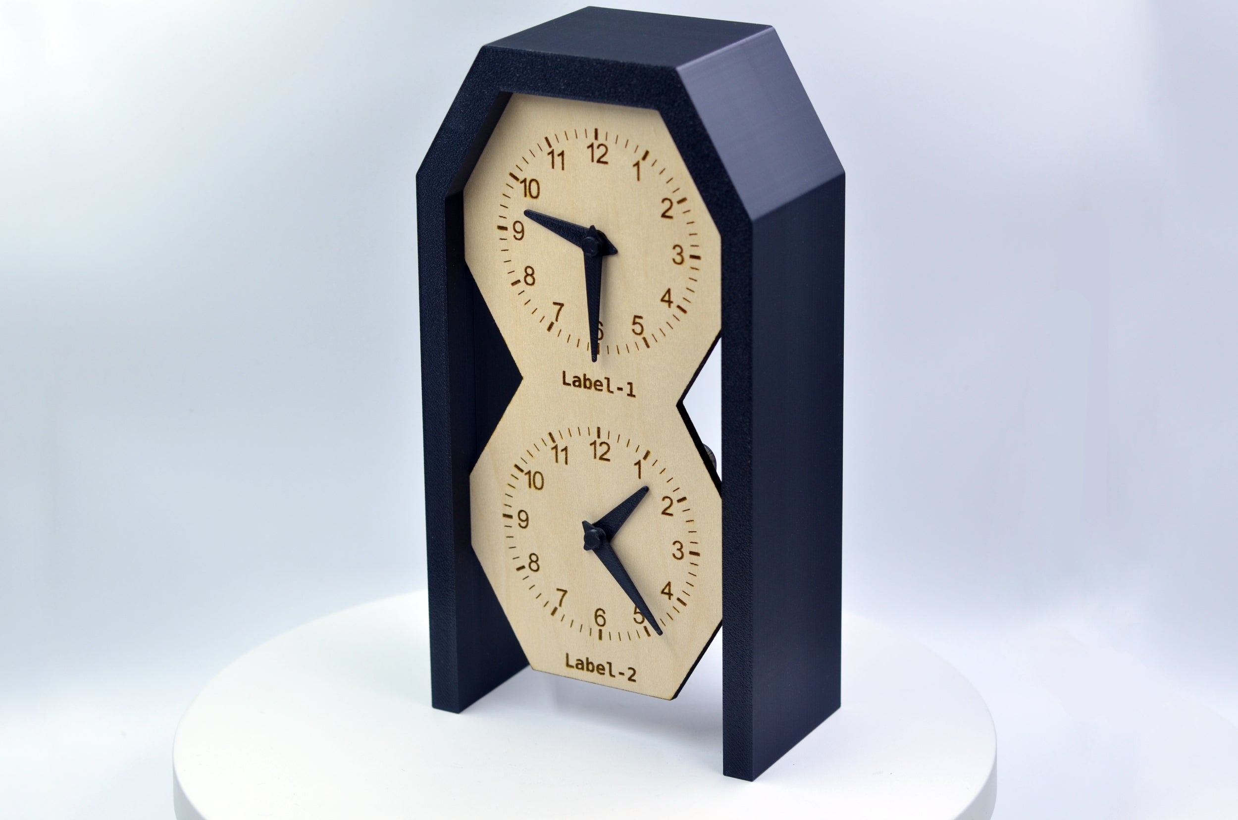 Personalized Two Time Zone Clock Custom Made World 2 Timezone Desktop Table World Clock Pentagonal top Shaped silent Clock
