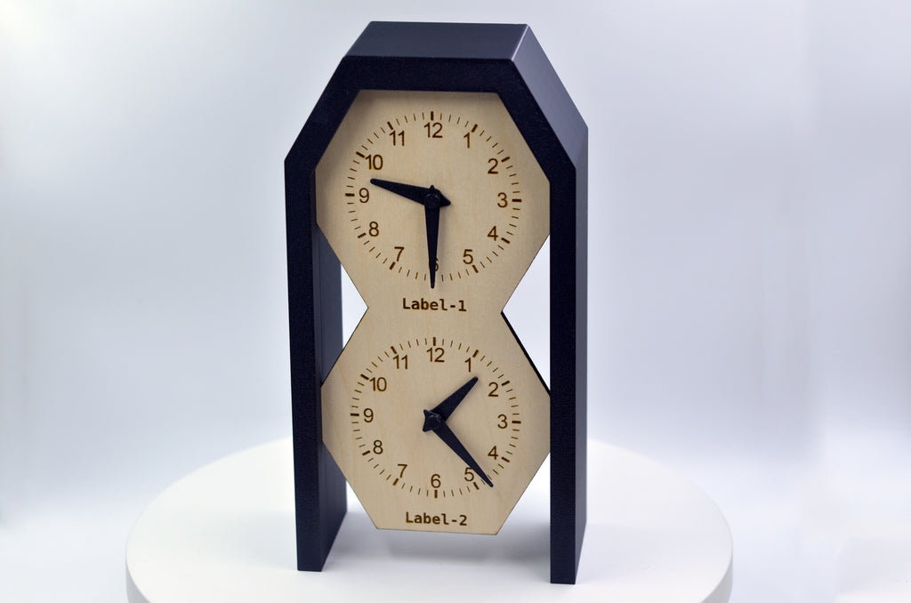 Personalized Two Time Zone Clock Custom Made World 2 Timezone Desktop Table World Clock Pentagonal top Shaped silent Clock