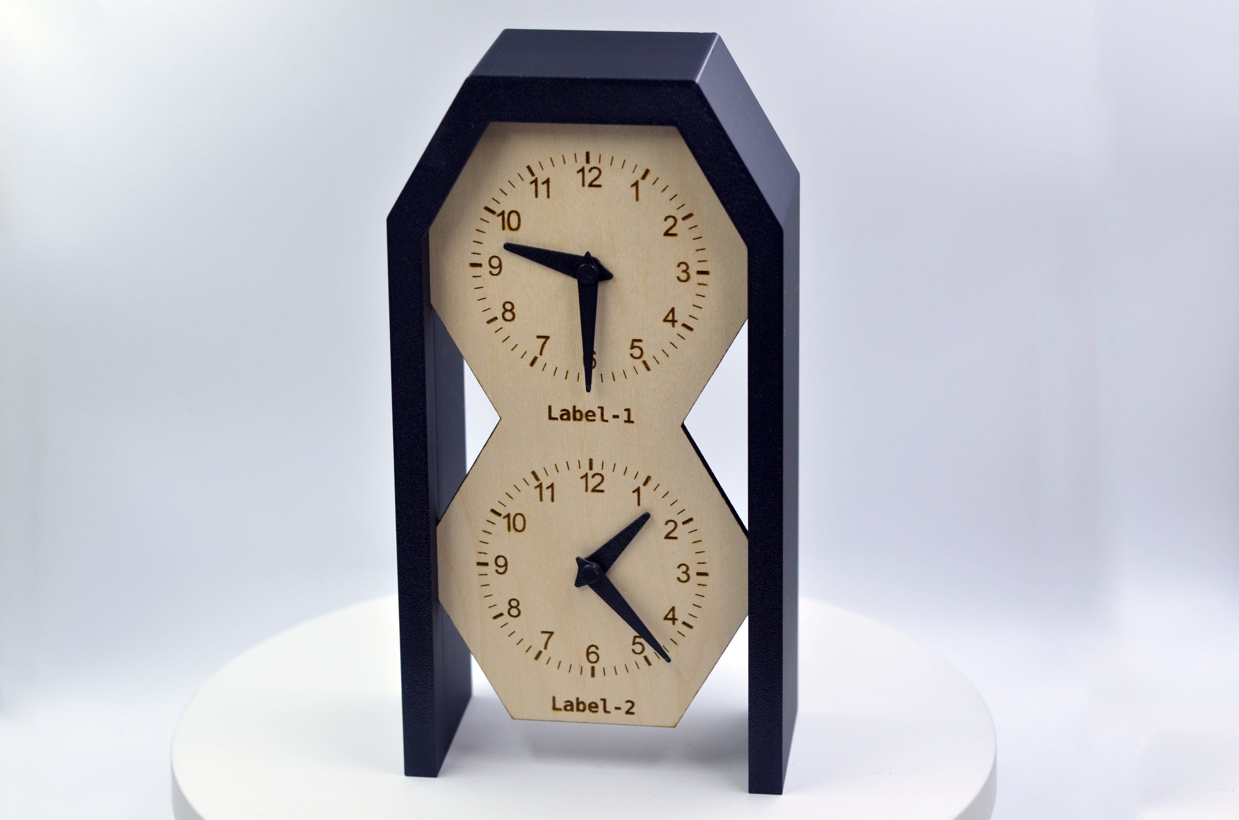 Personalized Two Time Zone Clock Custom Made World 2 Timezone Desktop Table World Clock Pentagonal top Shaped silent Clock