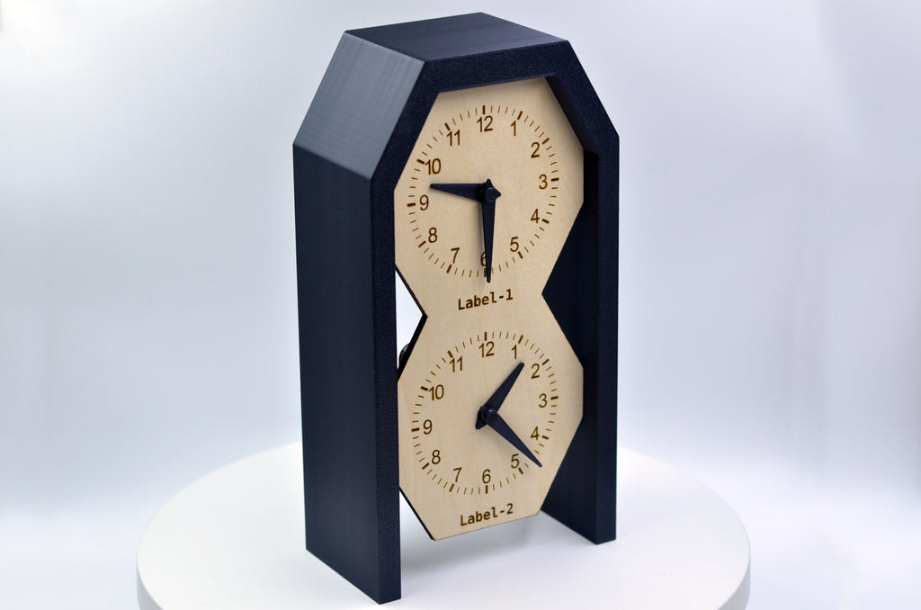 Personalized Two Time Zone Clock Custom Made World 2 Timezone Desktop Table World Clock Pentagonal top Shaped silent Clock