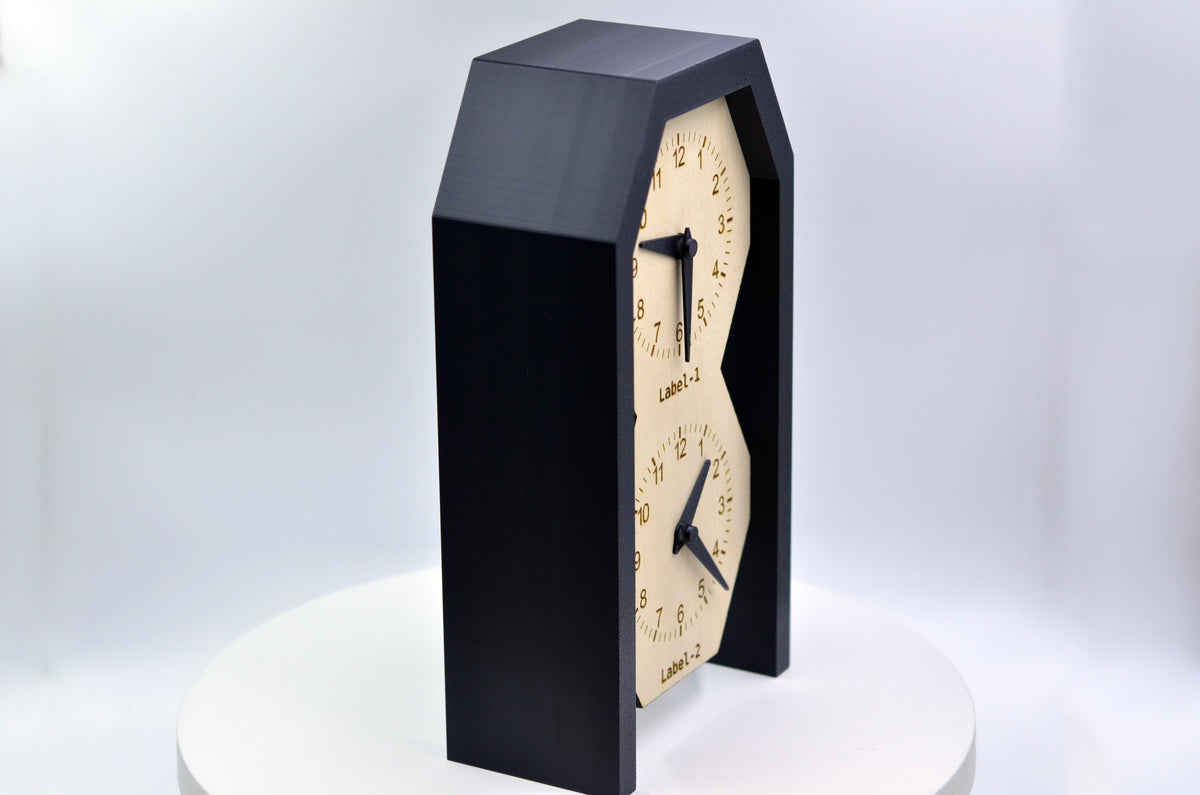 Personalized Two Time Zone Clock Custom Made World 2 Timezone Desktop Table World Clock Pentagonal top Shaped silent Clock