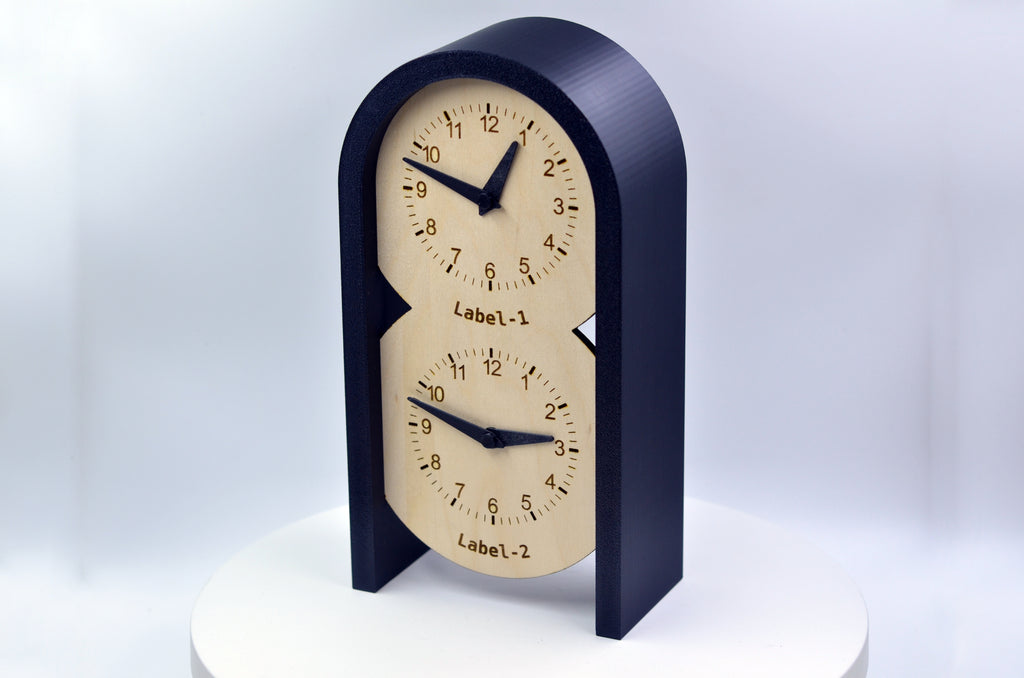 Personalized Two Time Zone Clock Custom Made World 2 Timezone Desktop Table World Clock Rounded arch-shaped silent Clock