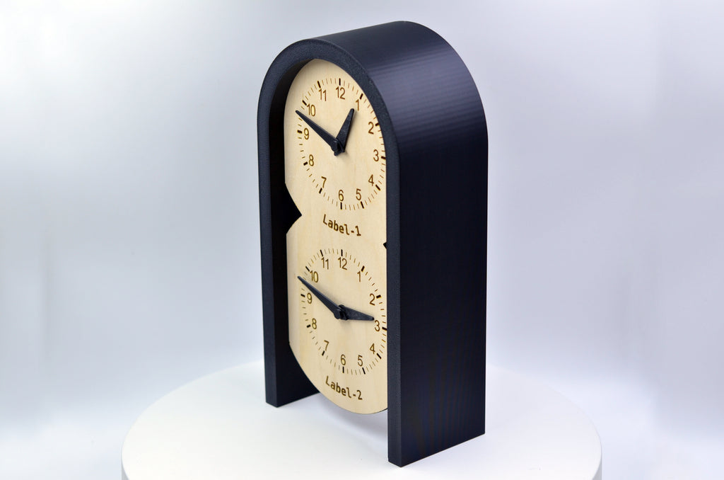 Personalized Two Time Zone Clock Custom Made World 2 Timezone Desktop Table World Clock Rounded arch-shaped silent Clock