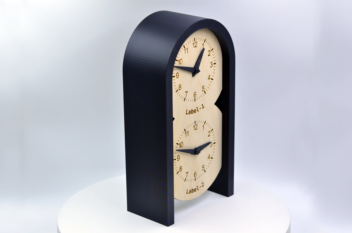 Personalized Two Time Zone Clock Custom Made World 2 Timezone Desktop Table World Clock Rounded arch-shaped silent Clock