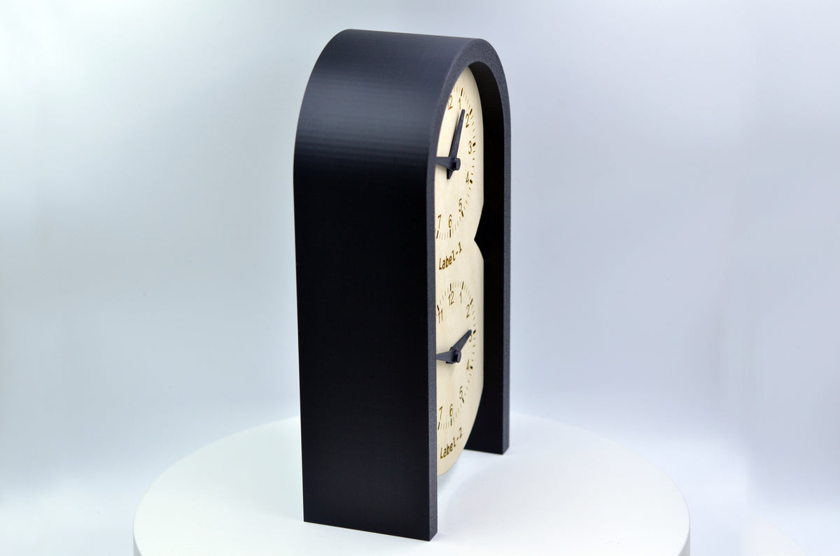 Personalized Two Time Zone Clock Custom Made World 2 Timezone Desktop Table World Clock Rounded arch-shaped silent Clock