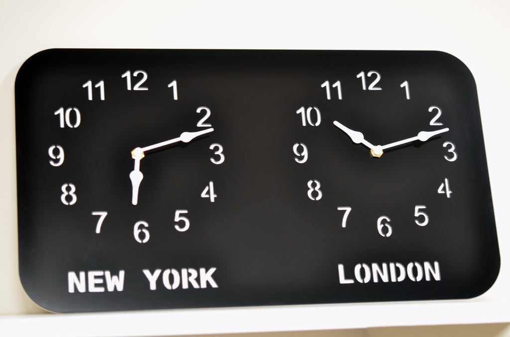 Personalized Two Time Zone Acrylic Clock – Custom City Clock