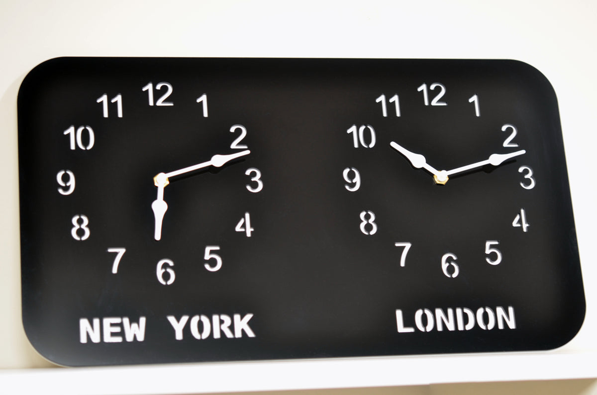 Personalized Two Time Zone Acrylic Clock – Custom City Clock