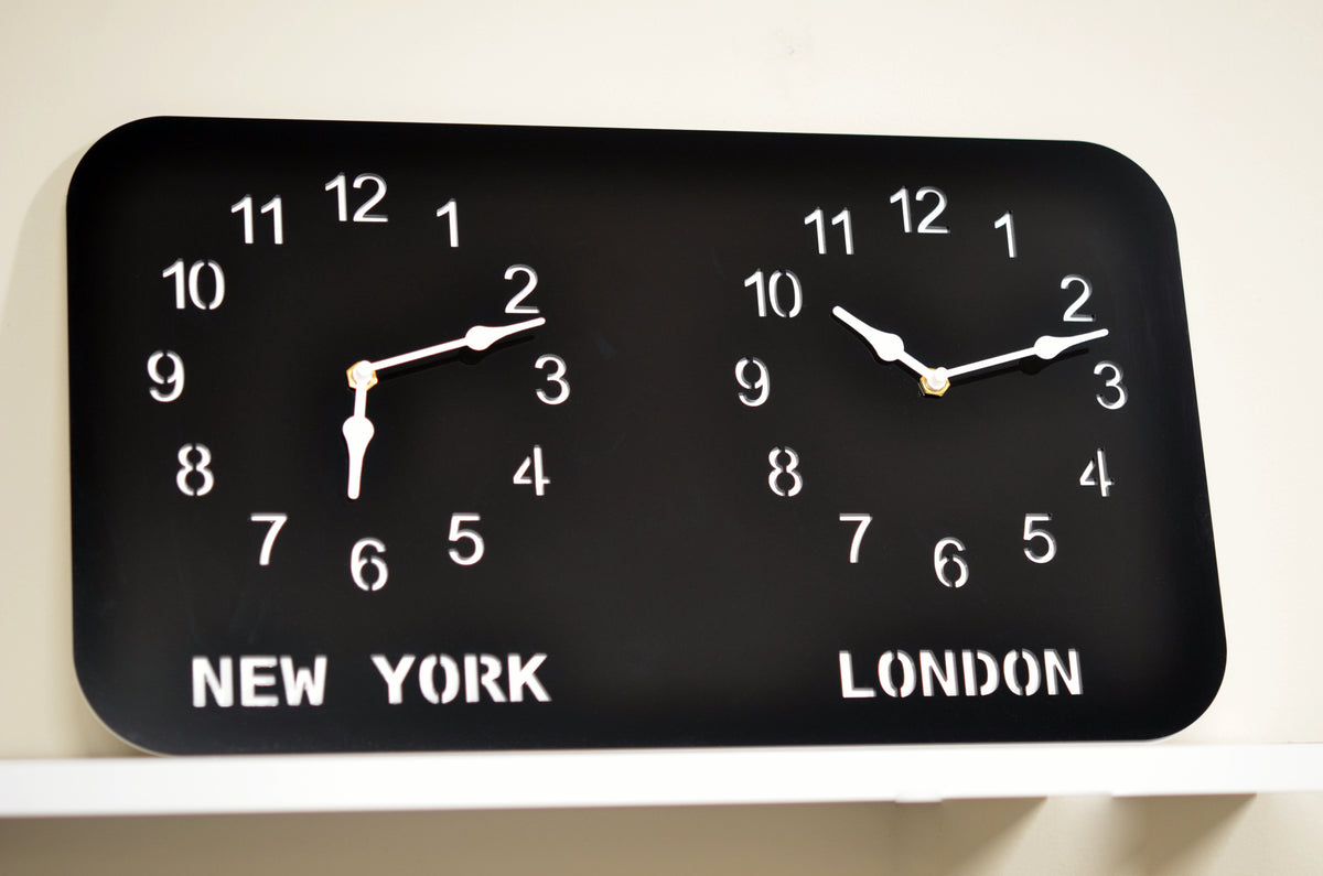 Personalized Two Time Zone Acrylic Clock – Custom City Clock