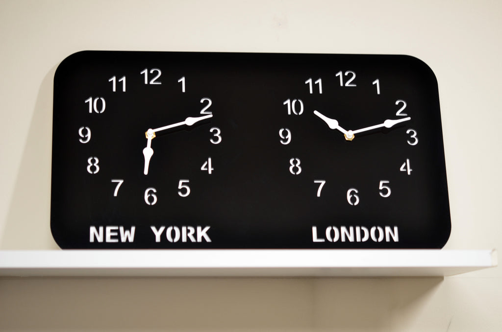 Personalized Two Time Zone Acrylic Clock – Custom City Clock