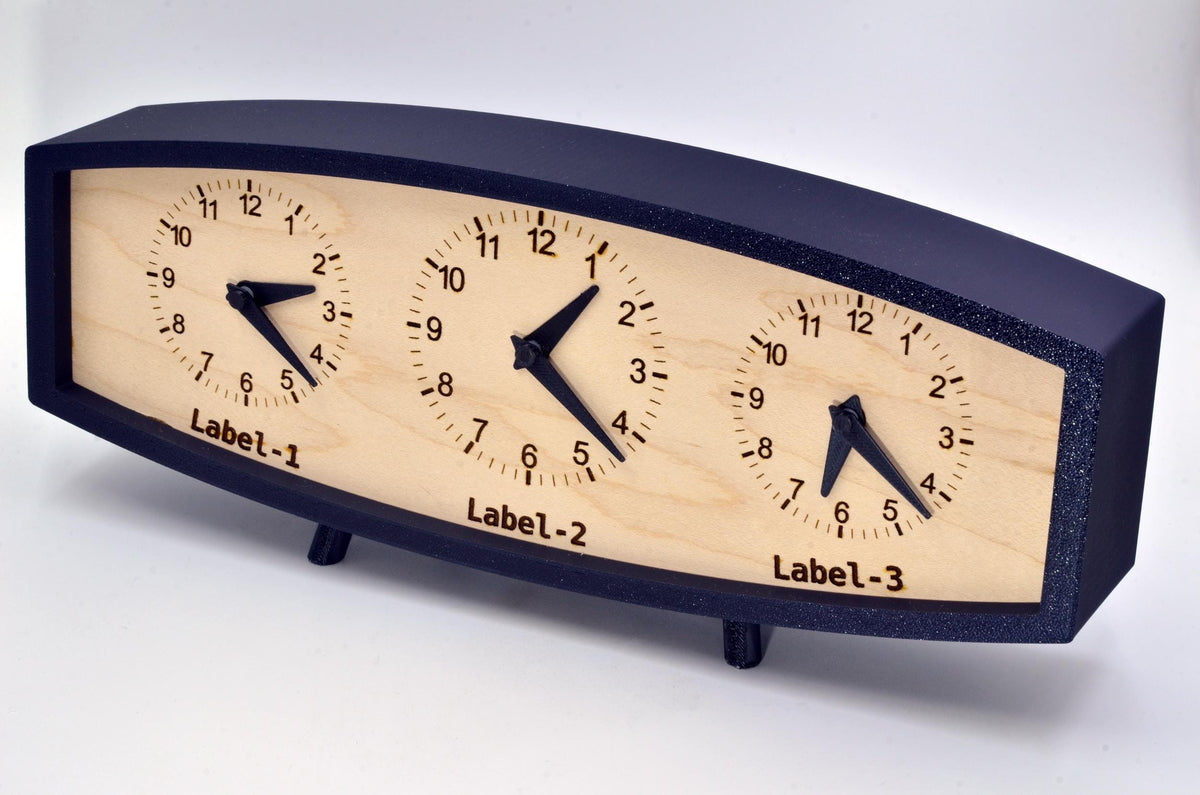 Personalized Triple Time Zone Clock Custom Made World 3 Timezone Desktop Table Mid Century Modern Desk Clock Handmade Retro Clock MCM Design