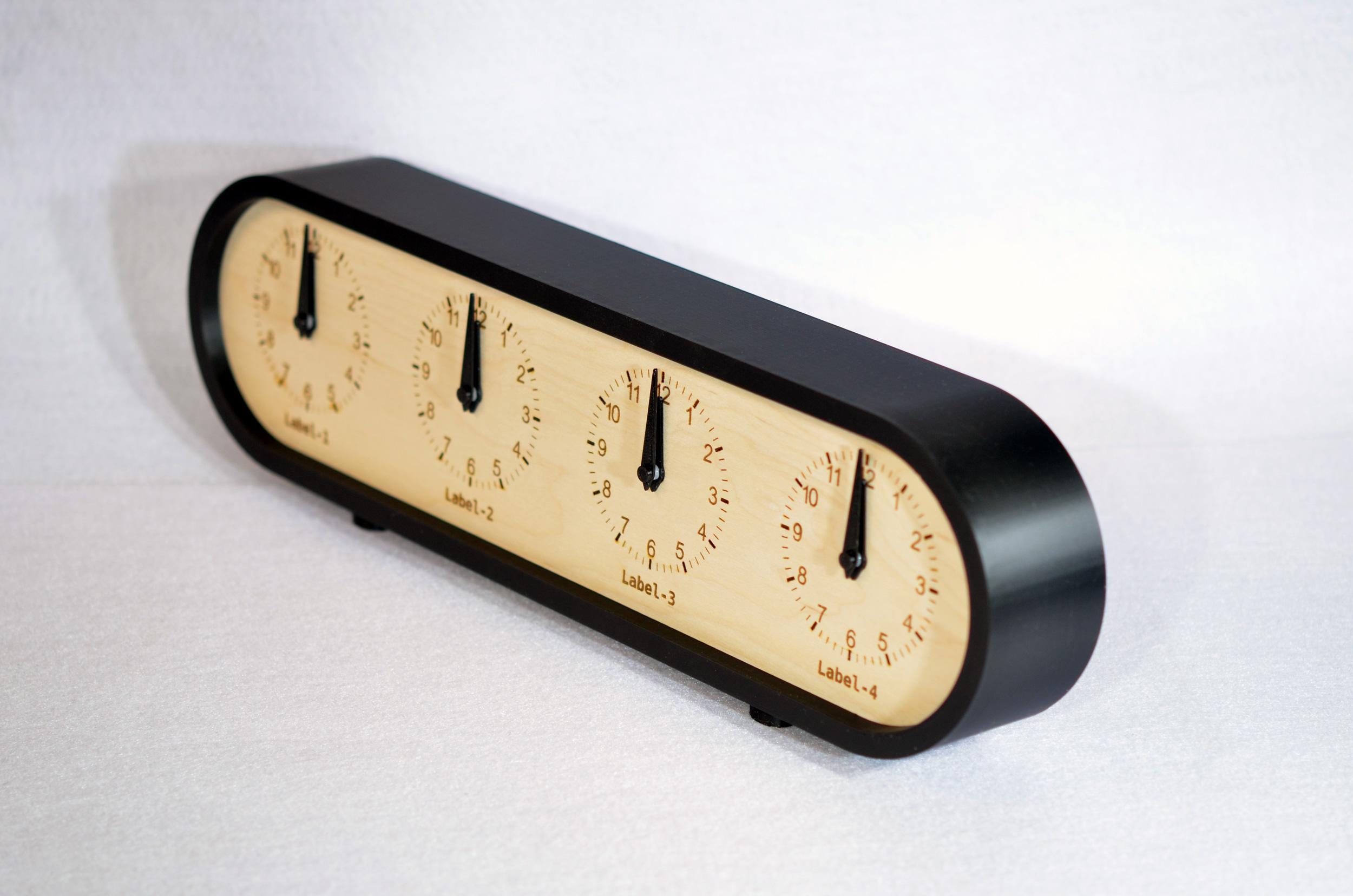 Personalized Quadruple Time Zone Clock Custom Made World 4 Timezone Desktop Table Minimalist Modern Desk Clock Handmade Plexiglass Face
