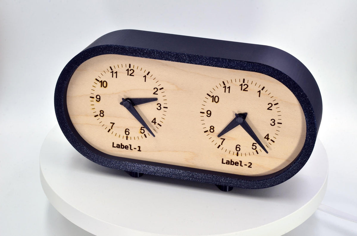 Personalized Two Time Zone Clock Custom Made World 2 Timezone Desktop Table, Minimalist Modern Desk Clock, Handmade Clock, Minimalist Design