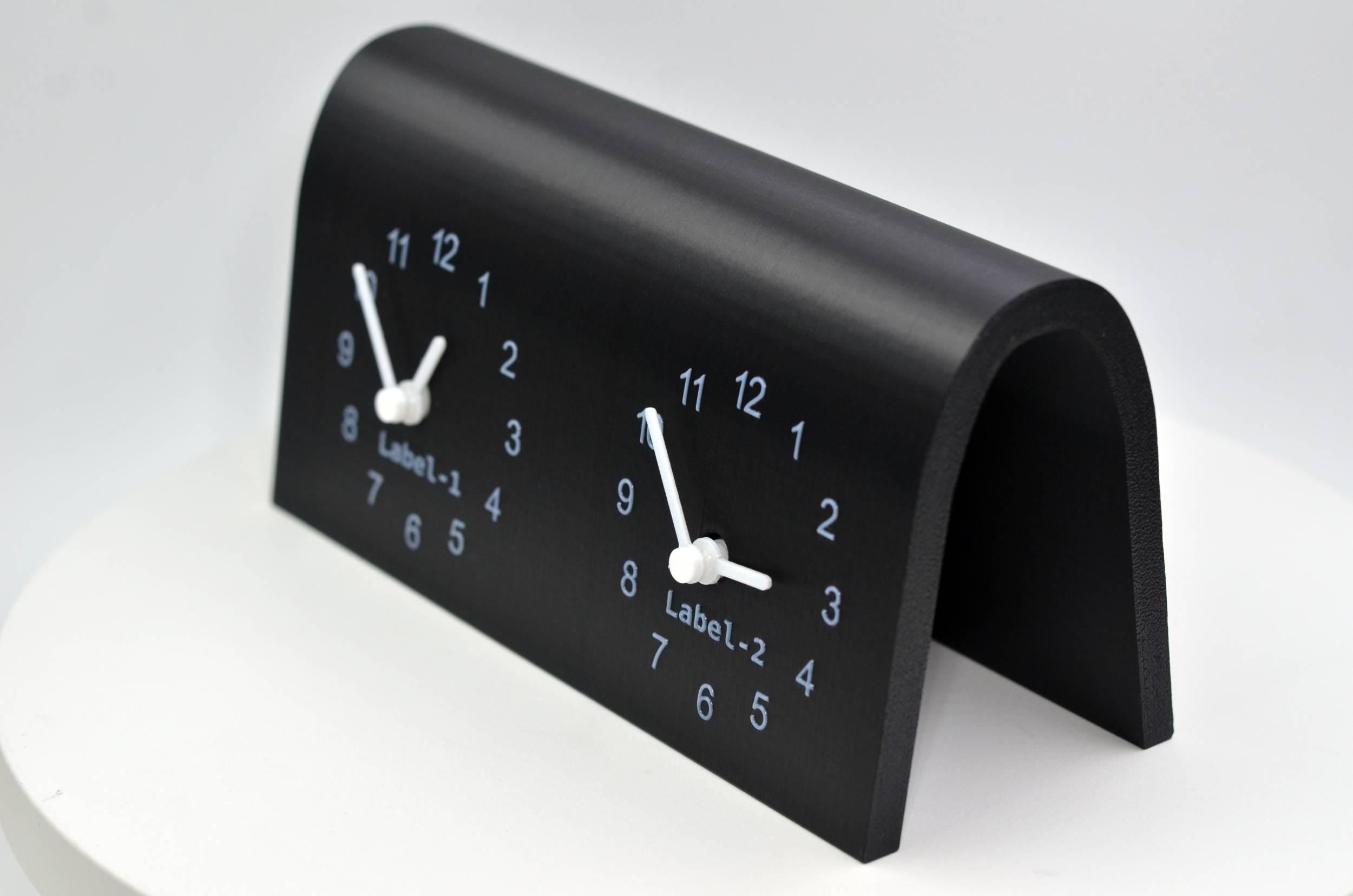 Custom Dual Time Zone Desk Clock, Personalized Desk Nameplate Clock, Silent Non-Ticking Arch Table Clock, Modern Office Decor, Raised Text