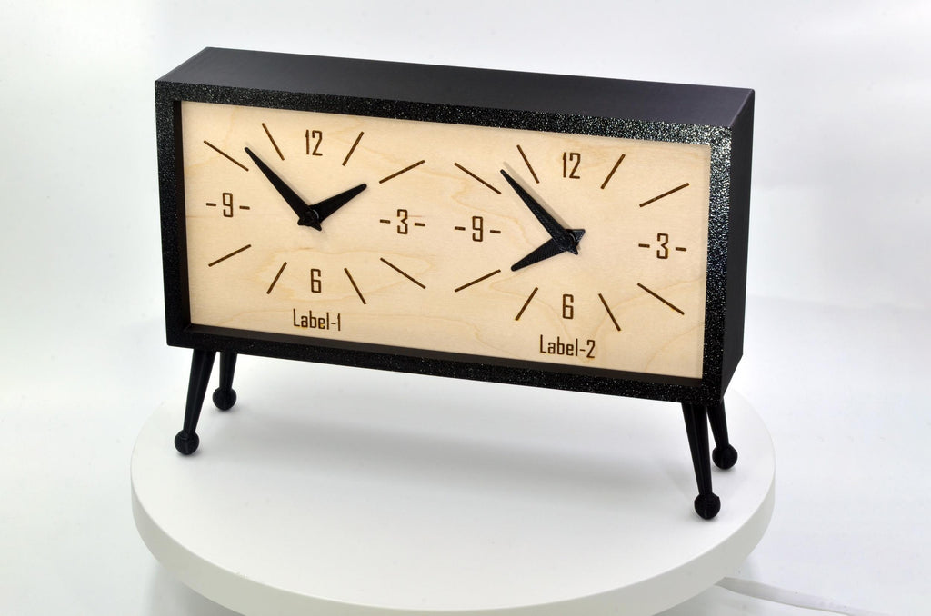 Personalized Dual Time Zone Clock Custom Made World 2 Time Zone Clock, Classic Rectangular Design, Industrial Style Clock, Vintage Appeal