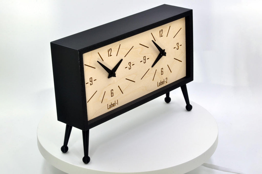 Personalized Dual Time Zone Clock Custom Made World 2 Time Zone Clock, Classic Rectangular Design, Industrial Style Clock, Vintage Appeal