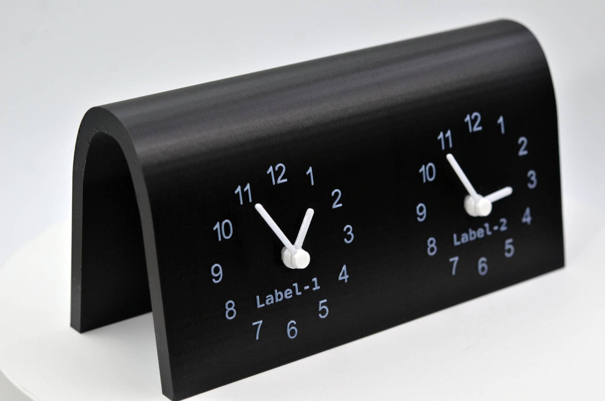 Custom Dual Time Zone Desk Clock, Personalized Desk Nameplate Clock, Silent Non-Ticking Arch Table Clock, Modern Office Decor, Raised Text