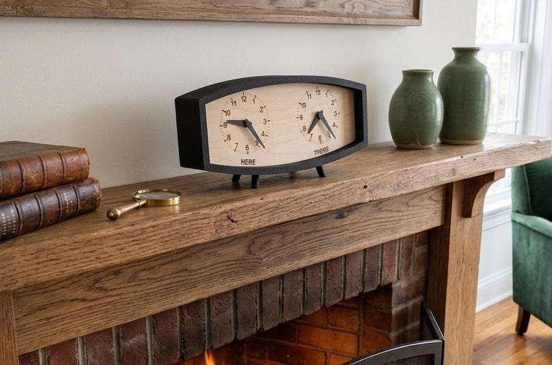 Personalized Two Time Zone Clock Custom Made World 2 Timezone Desktop Table, Mid Century Modern Desk Clock, Handmade Retro Clock, MCM Design