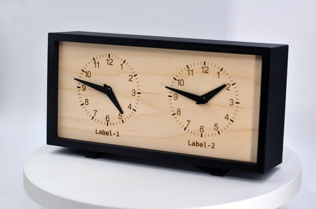 Personalized Two Time Zone Clock Custom Made World 2 Timezone Desktop Table, Minimalist Modern Desk Clock, Handmade, Rectangular Shape