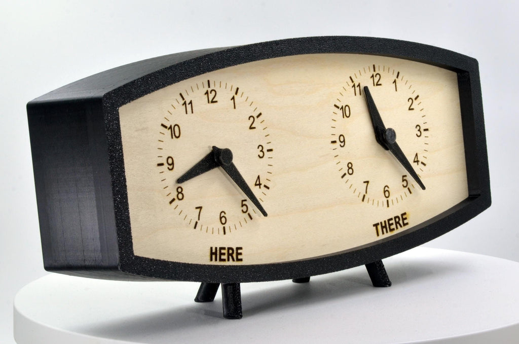 Personalized Two Time Zone Clock Custom Made World 2 Timezone Desktop Table, Mid Century Modern Desk Clock, Handmade Retro Clock, MCM Design