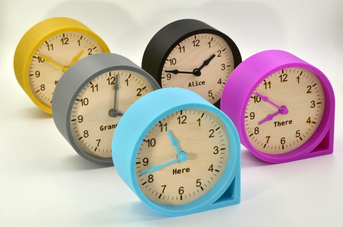 Custom Multi-Timezone Clocks Set – Handmade Minimalist Design Maple Wood Desk Clocks with Modern Rounded Triangular Frames in Various Colors