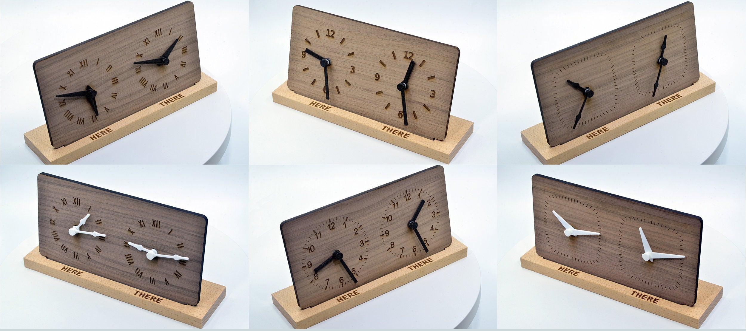 Personalized Two Time Zone Clock Custom Made World 2 Timezone Desktop Table World Clock Walnut Wood
