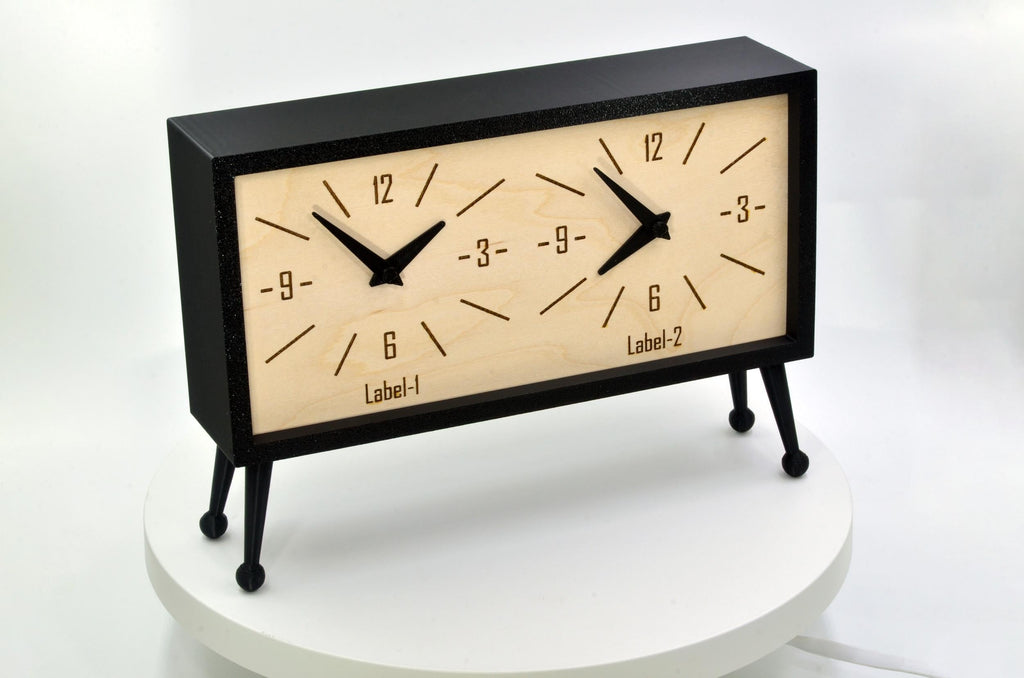 Personalized Dual Time Zone Clock Custom Made World 2 Time Zone Clock, Classic Rectangular Design, Industrial Style Clock, Vintage Appeal