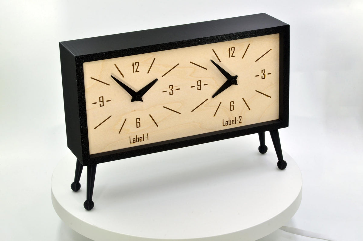 Personalized Dual Time Zone Clock Custom Made World 2 Time Zone Clock, Classic Rectangular Design, Industrial Style Clock, Vintage Appeal