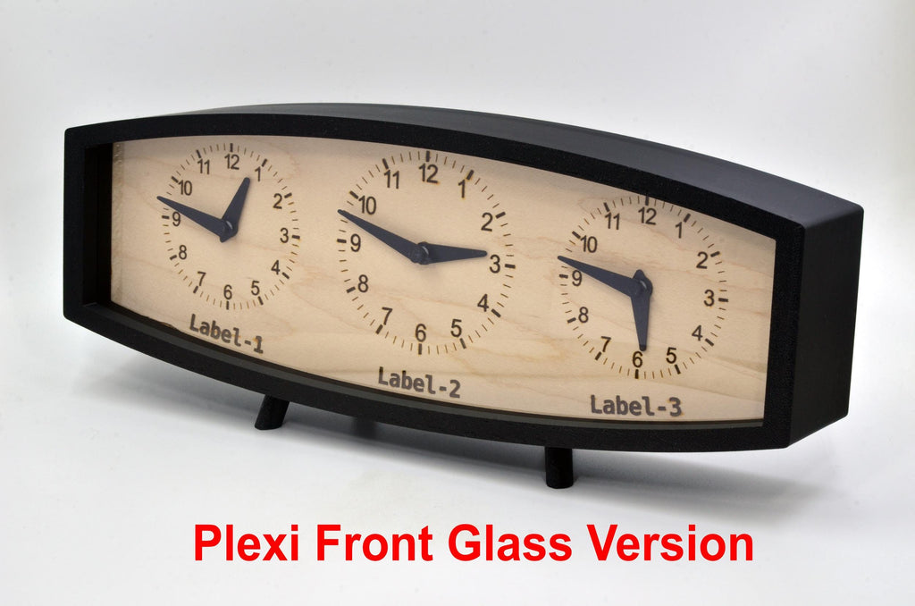 Personalized Triple Time Zone Clock Custom Made World 3 Timezone Desktop Table Mid Century Modern Desk Clock Handmade Retro Clock MCM Design