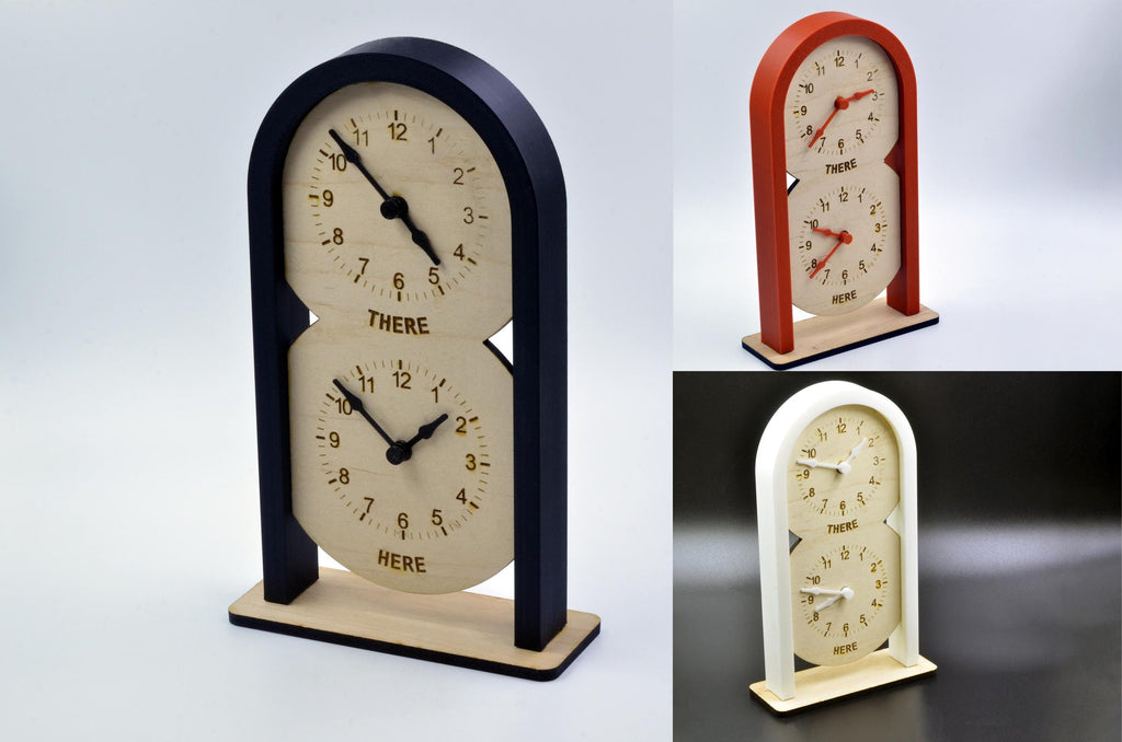 Personalized two time zone dome-shaped maple wood desk clock