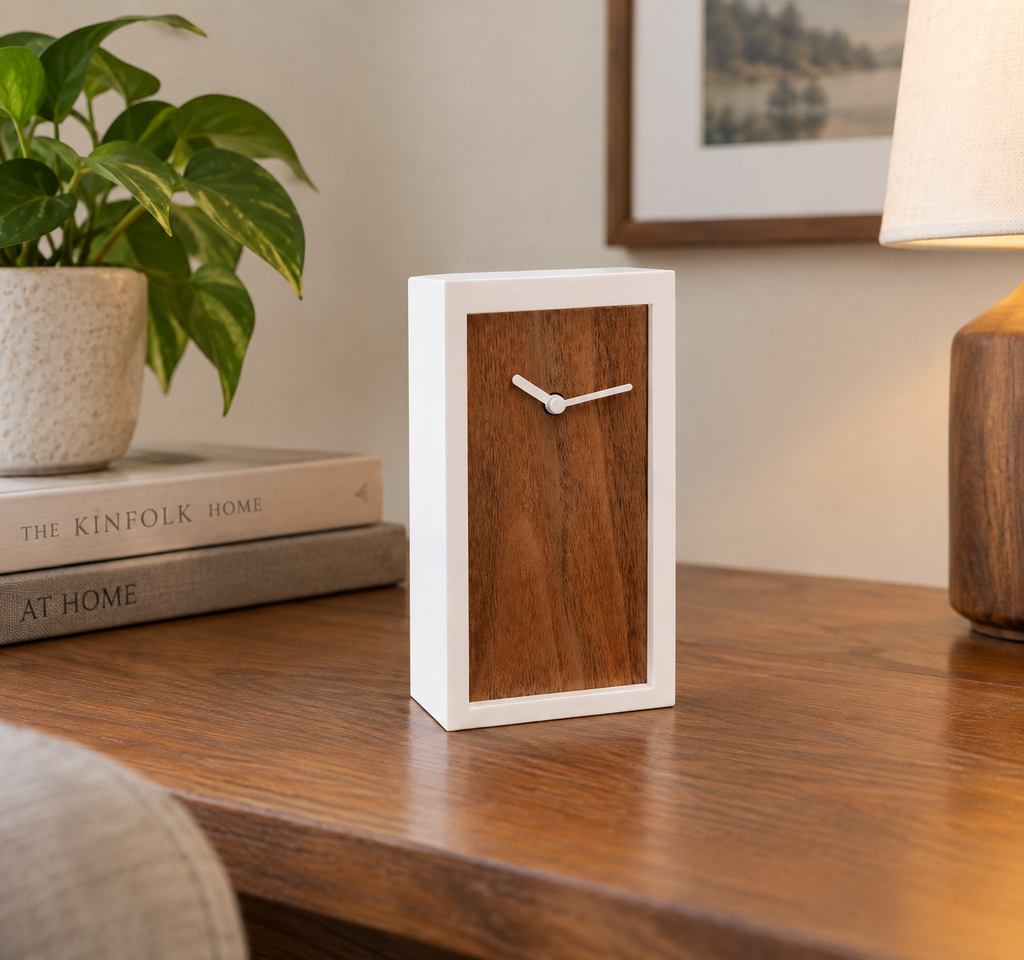Handmade Walnut Wood Desk Clock – Modern Personalized Table Clock