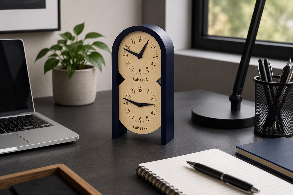 Personalized Two Time Zone Clock Custom Made World 2 Timezone Desktop Table World Clock Rounded arch-shaped silent Clock