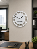 Custom Multi Time Zone Wall Clock with Open-Frame Numbers, Silent Non-Ticking, Minimalist, Modern Wall Decor, Personalized Clock Office Gift