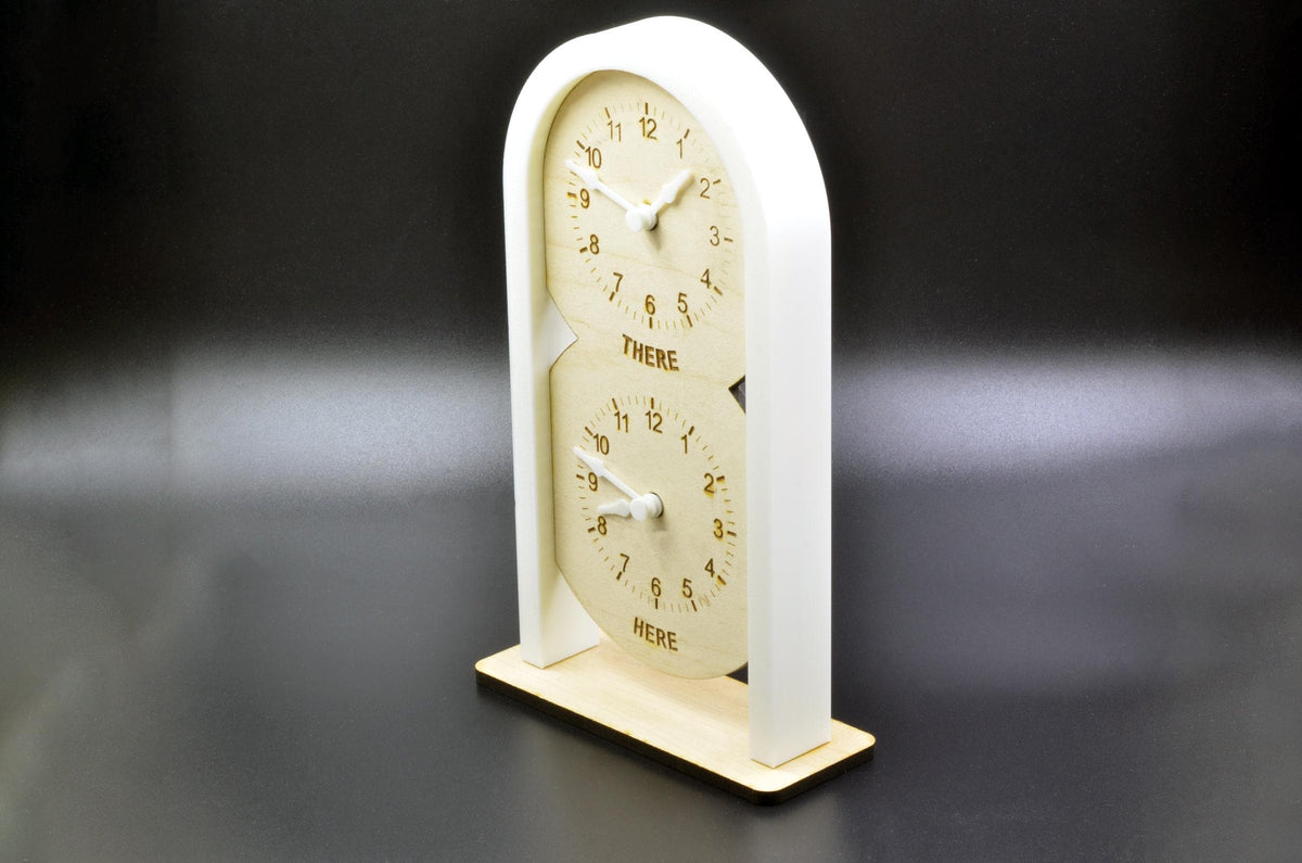 Handcrafted maple wood dual time zone desk clock with modern design