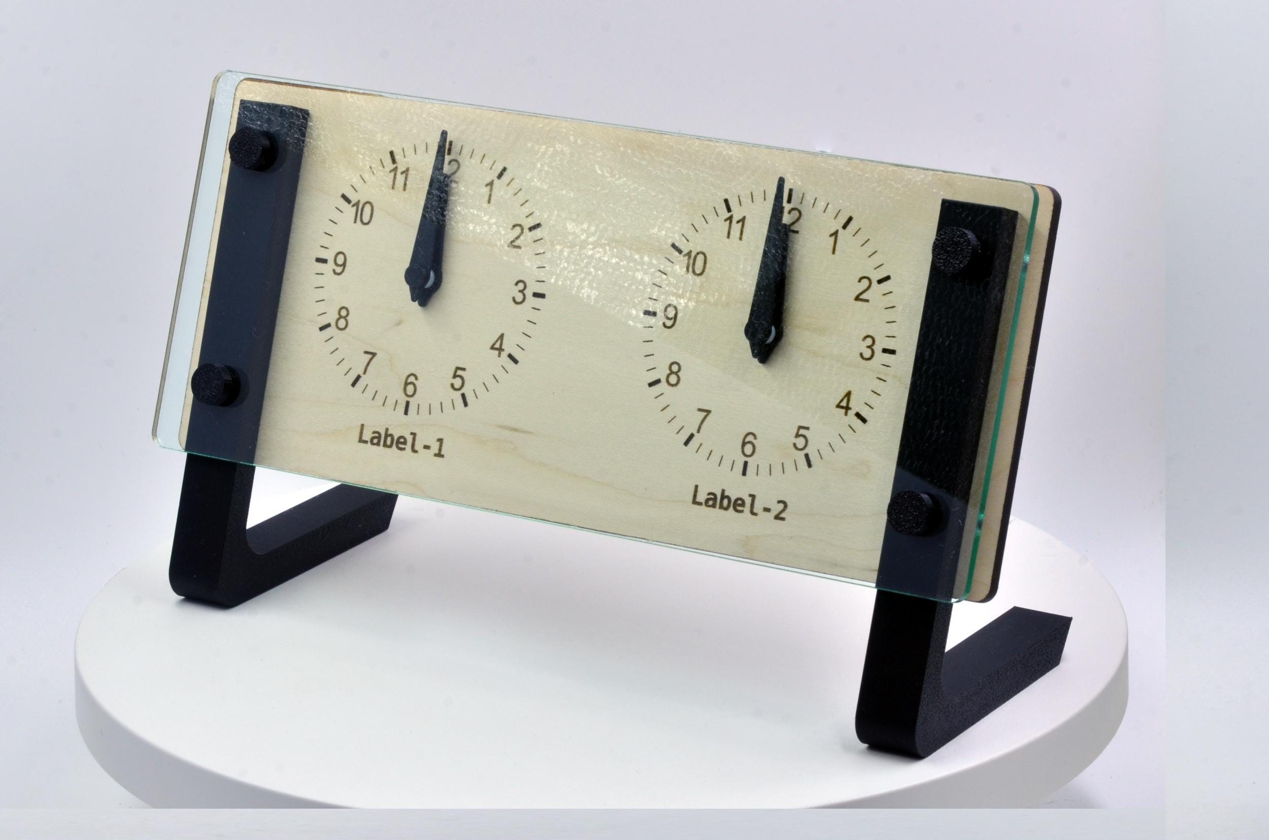 Personalized Dual Time Zone Clock Custom World Time Table Clock, Minimalist Modern Desk Clock, Handmade Wooden Clock With Plexi-glass Front