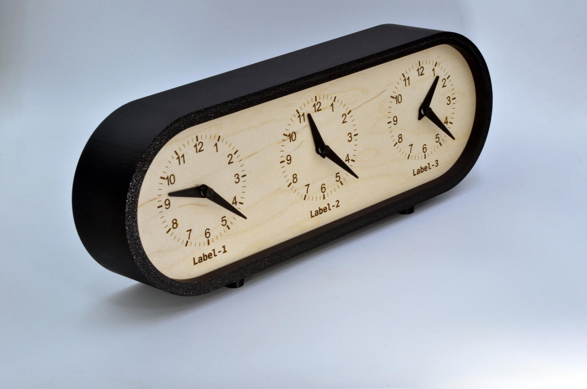Personalized Triple Time Zone Clock Custom Made World 3 Timezone Desktop Table Minimalist Modern Desk Clock Handmade Clock Minimalist Design