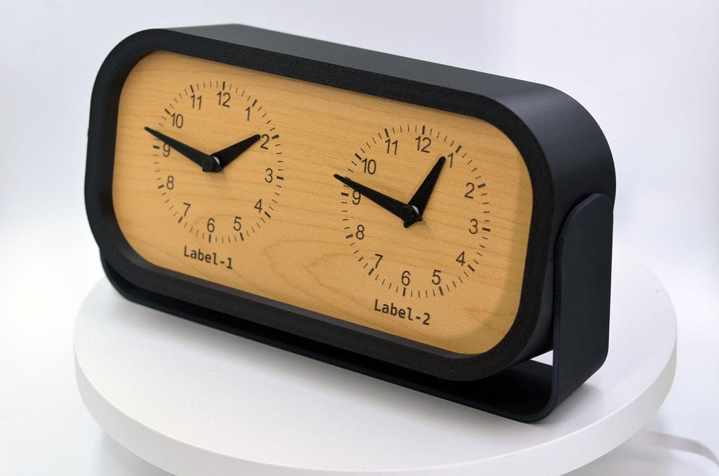 Personalized Two Time Zone Clock Custom Made World 2 Timezone Desktop Table, Minimalist Modern Desk Clock with Tilting Base, Slient Clock
