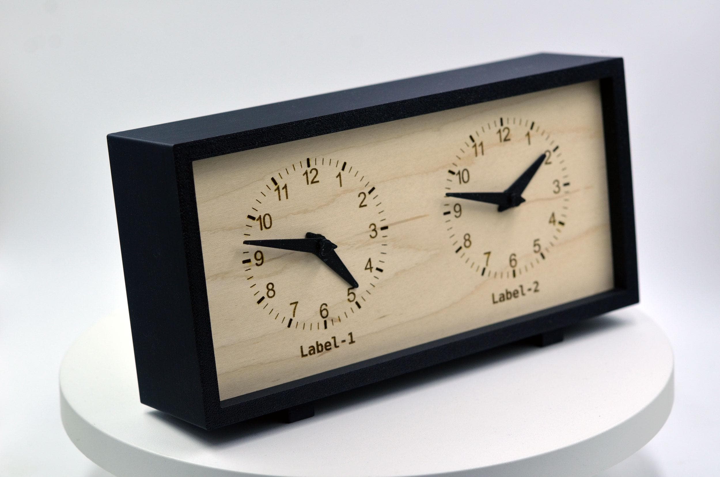 Personalized Two Time Zone Clock Custom Made World 2 Timezone Desktop Table, Minimalist Modern Desk Clock, Handmade, Rectangular Shape