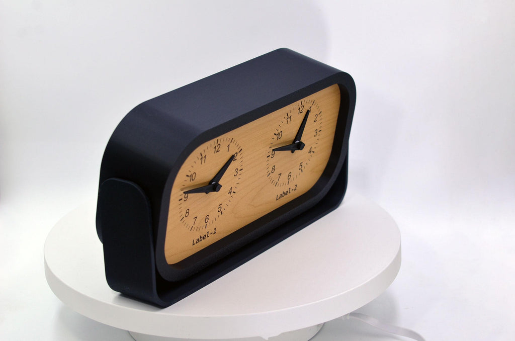 Personalized Two Time Zone Clock Custom Made World 2 Timezone Desktop Table, Minimalist Modern Desk Clock with Tilting Base, Slient Clock