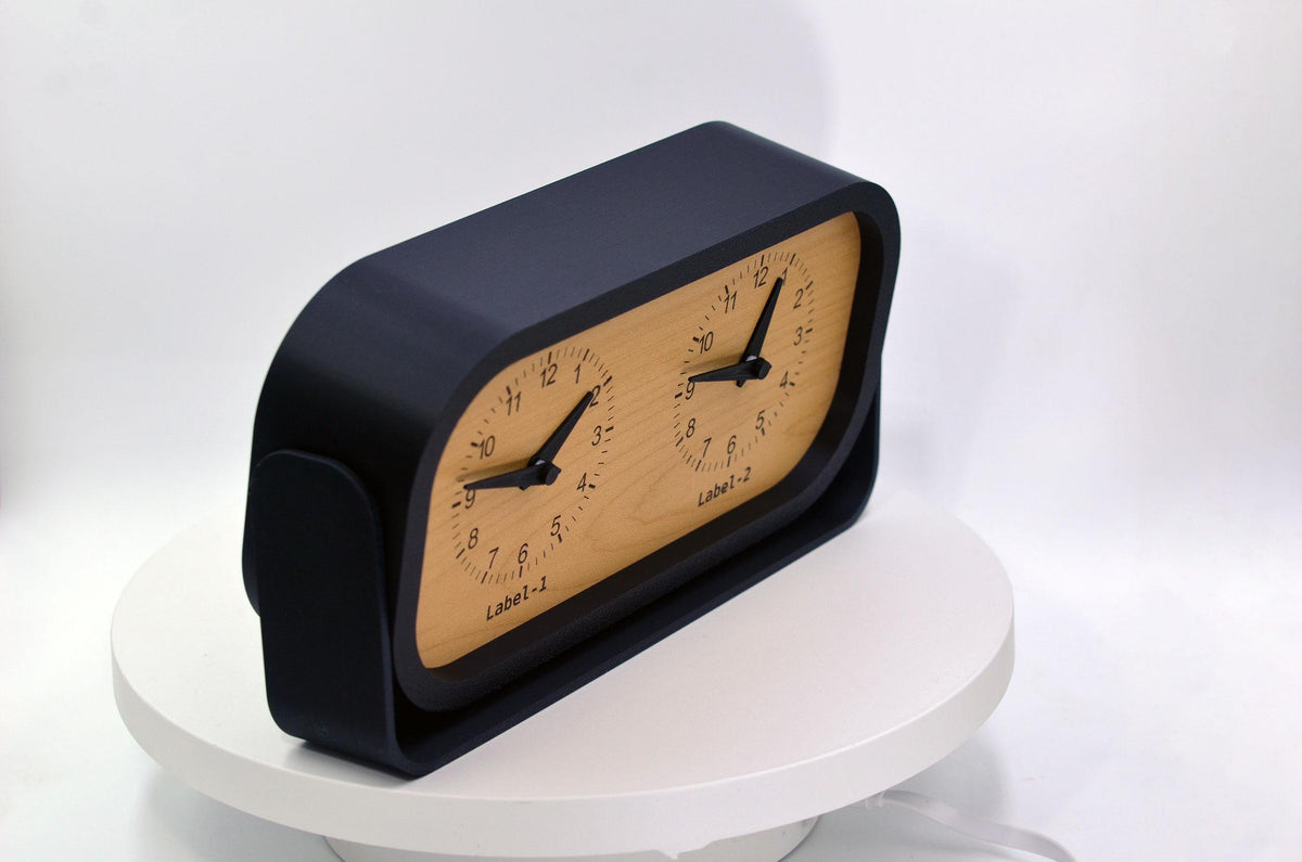 Personalized Two Time Zone Clock Custom Made World 2 Timezone Desktop Table, Minimalist Modern Desk Clock with Tilting Base, Slient Clock