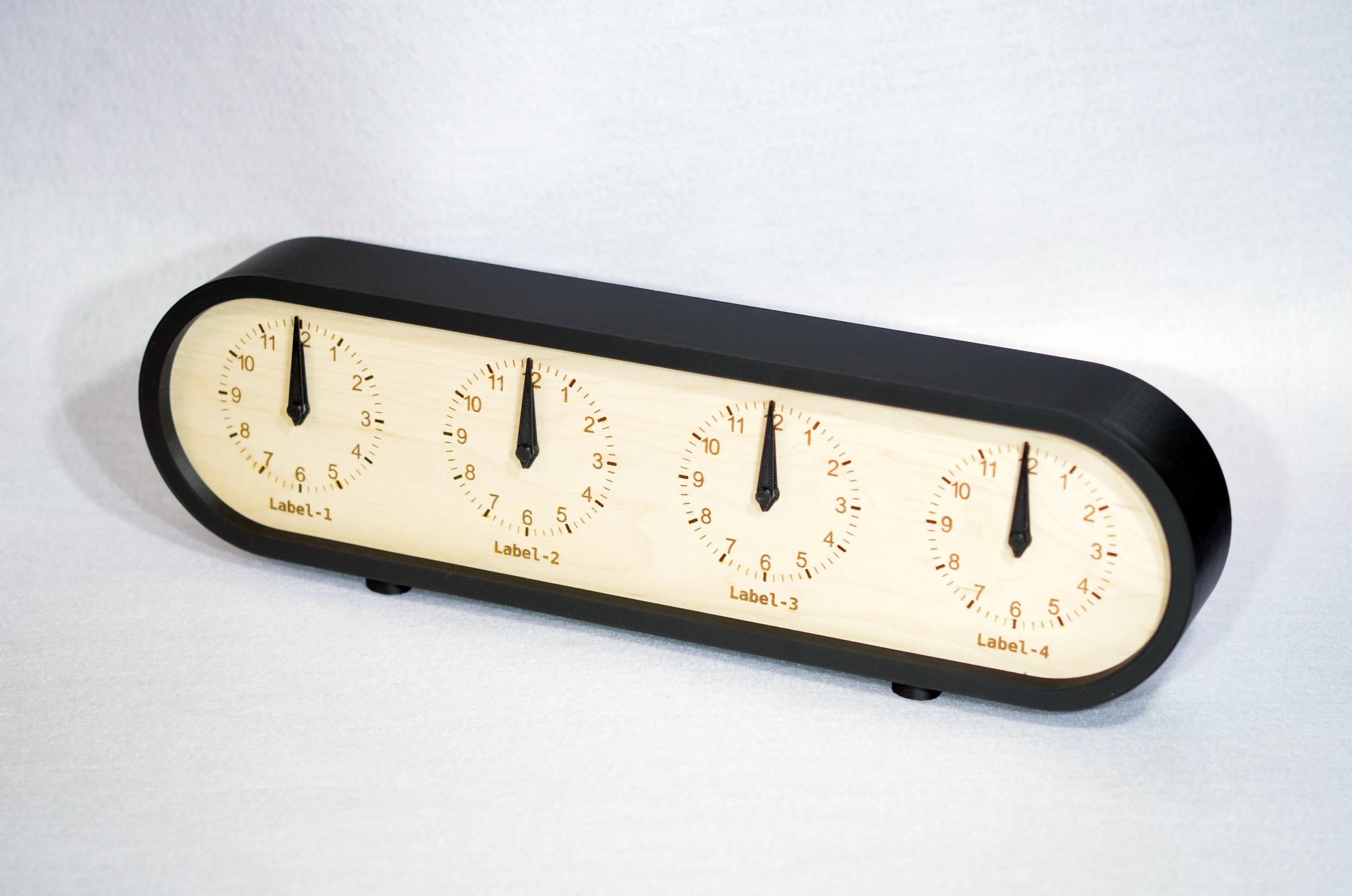 Personalized Quadruple Time Zone Clock Custom Made World 4 Timezone Desktop Table Minimalist Modern Desk Clock Handmade Plexiglass Face