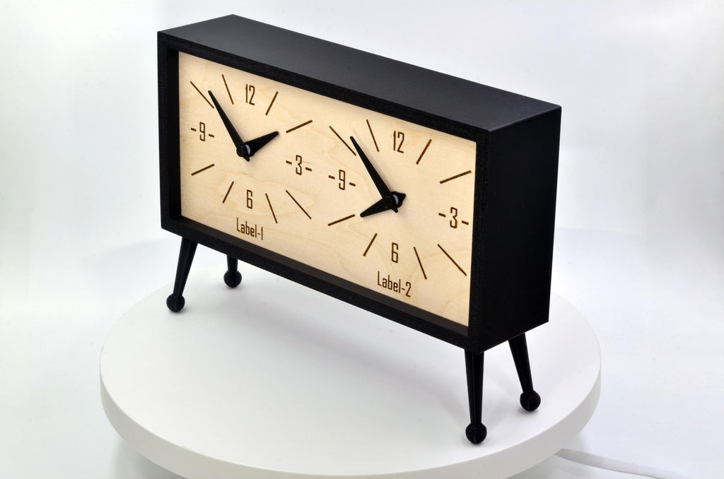 Personalized Dual Time Zone Clock Custom Made World 2 Time Zone Clock, Classic Rectangular Design, Industrial Style Clock, Vintage Appeal
