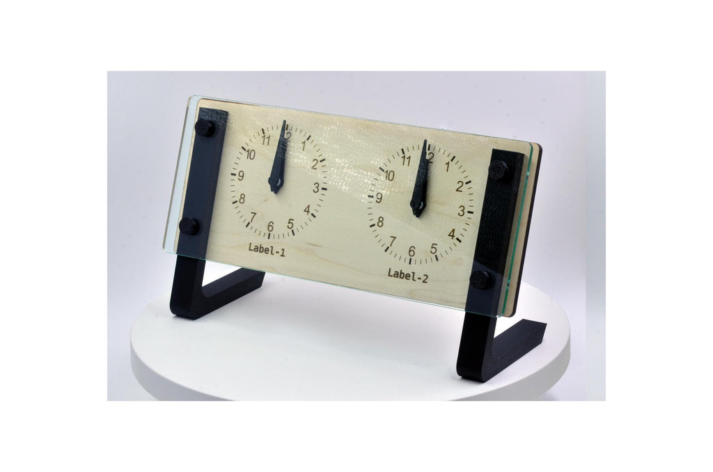 Personalized Dual Time Zone Clock Custom World Time Table Clock, Minimalist Modern Desk Clock, Handmade Wooden Clock With Plexi-glass Front