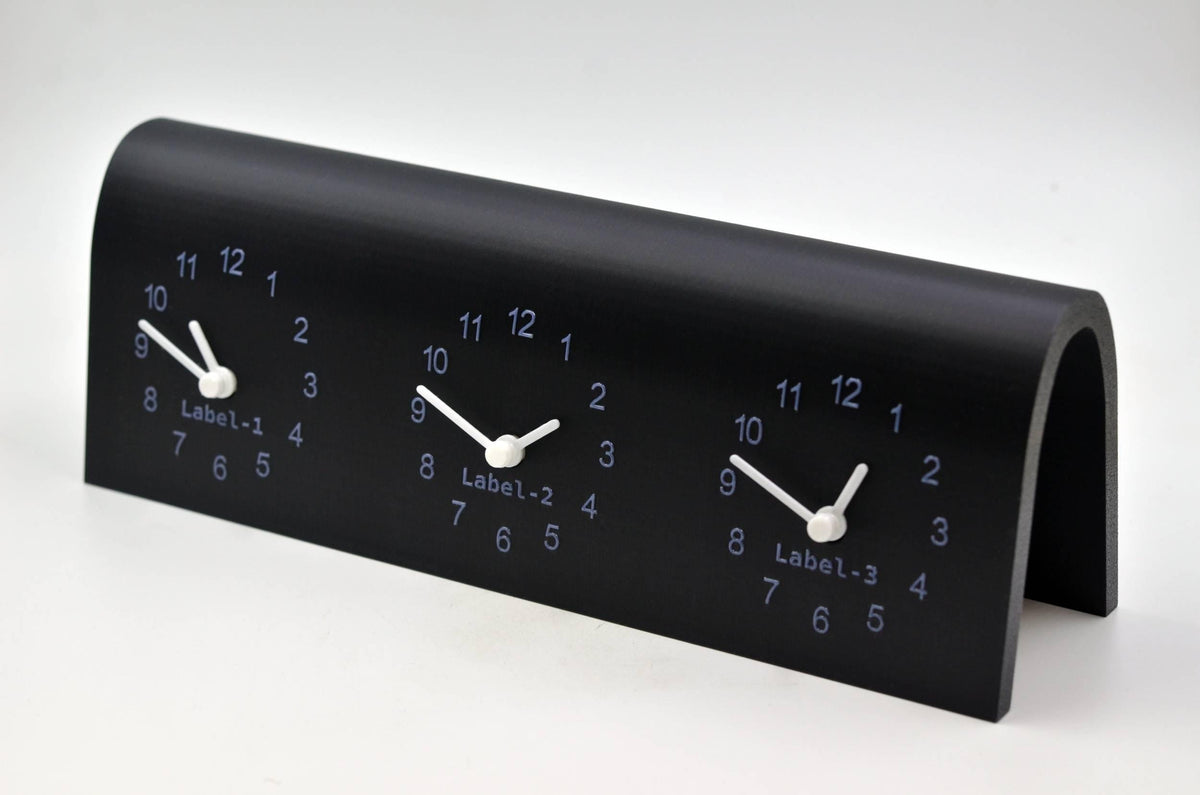 Custom Triple Time Zone Desk Clock, Personalized Desk Nameplate Clock, Silent Non-Ticking Arch Table Clock, Modern Office Decor, Raised Text